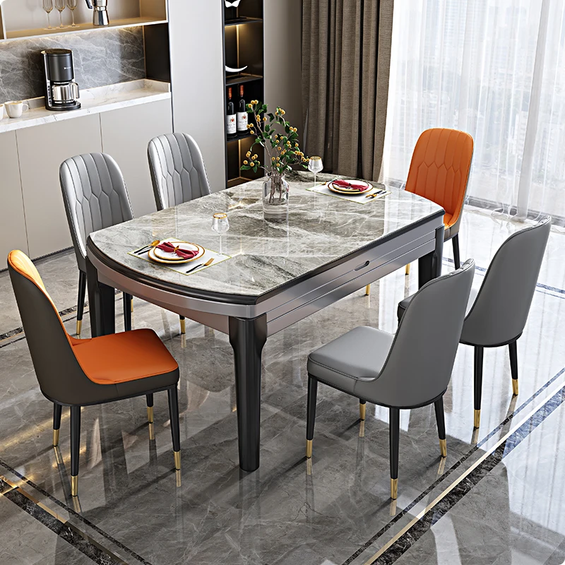 

Luxury Waterproof Dining Table And Chairs Set Extendable Modern Living Room Design Dining Table Expand Round Esstische Furniture