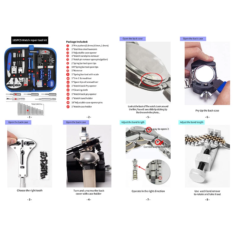 122 158/9 170 185 250 40 532/3pcs Watch Repair Tool Kits Opener Assembly Rear Shell Set Pressing Battery Replacement - купить по