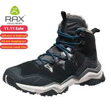RAX Hiking Boots Men Waterproof Winter Snow Boots Fur lining Lightweight Trekking Shoes Warm Outdoor Sneakers Mountain Boots Men
