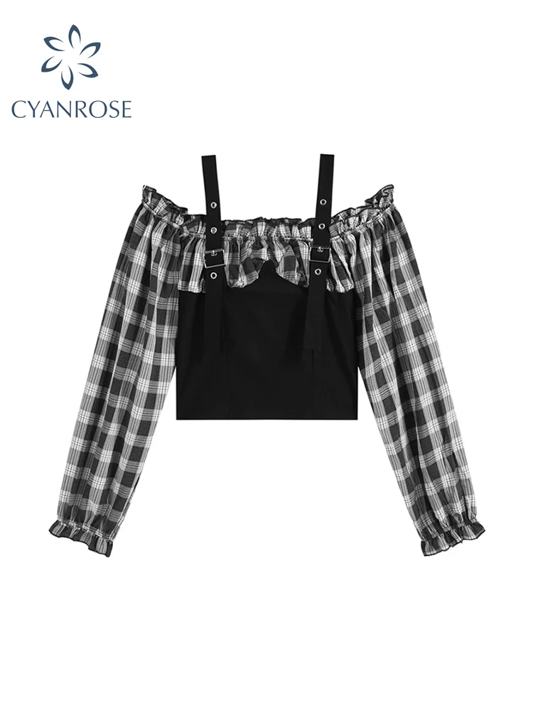 Crop Plaid Patchwork Fake 2 Pieces Blouses Or Tops Women Long Sleeve Party Club Bar Slim Sexy Shirts Punk Strap E-Girl Blusas
Crop Plaid Patchwork Fake 2 Pieces Blouses Or Tops Women Long Sleeve Party Club Bar Slim Sexy Shirts Punk Strap E-Girl Blusas