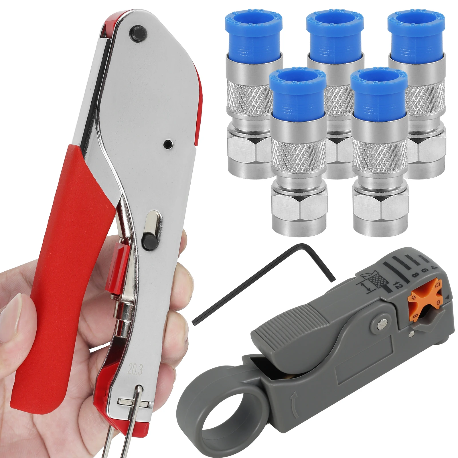 Coaxial Cable Crimper Tool Kit Professional Coaxial Compression Tool Safe Coaxial Wire Stripper with 5 F Type RG6 Compression
Coaxial Cable Crimper Tool Kit Professional Coaxial Compression Tool Safe Coaxial Wire Stripper with 5 F Type RG6 Compression