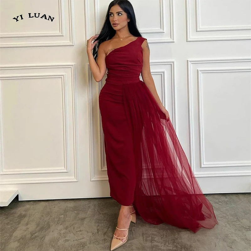Elegant Long One Shoulder Burgundy Evening Dress فساتين السهرة Mermaid Pleated Ankle Length Prom Dress Robe de soirée for Women
Elegant Long One Shoulder Burgundy Evening Dress فساتين السهرة Mermaid Pleated Ankle Length Prom Dress Robe de soirée for Women