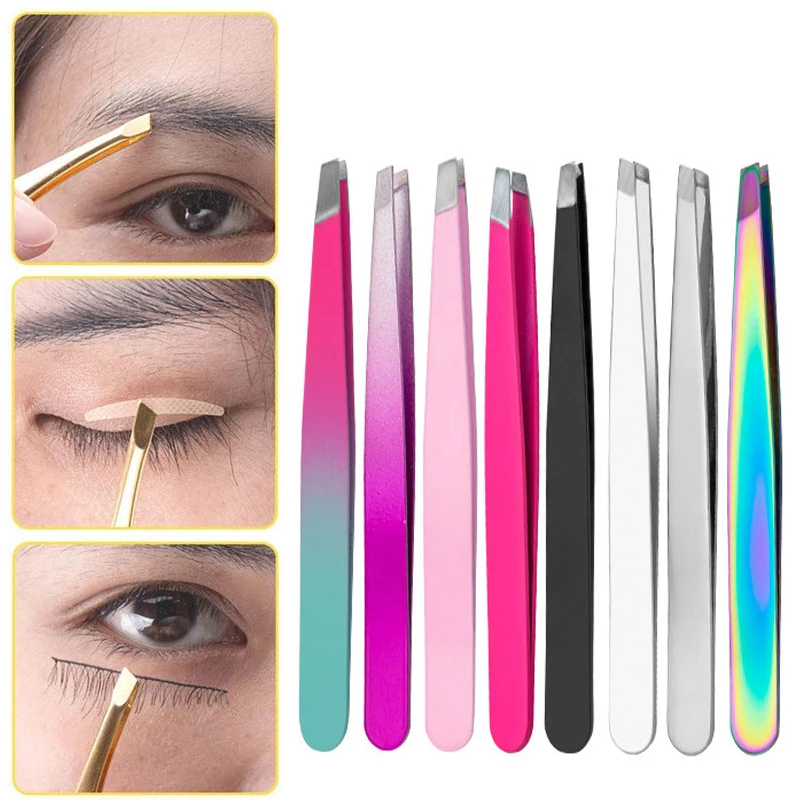 

Slanted Stainless Steel Eyebrow Tweezers Shaving Hair Removal Eyebrow Pinch Forceps Blackhead Remover Professional Makeup Tools