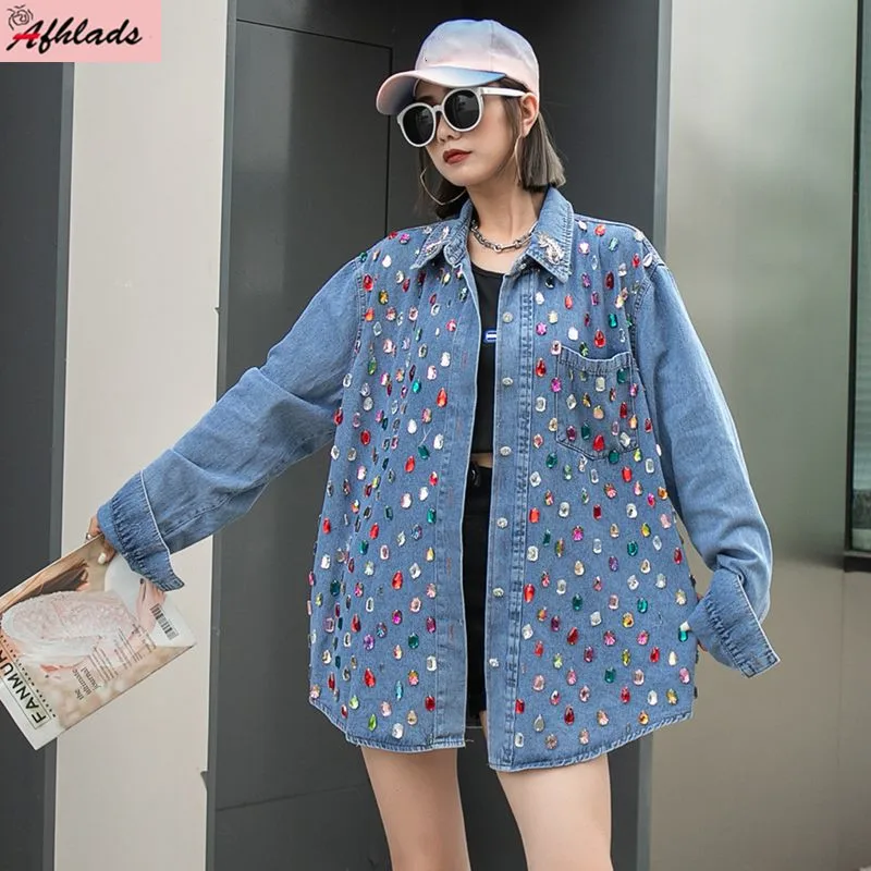 Женская рубашка с отложным воротником, модельная однобортная Повседневная Блузка с радужными бриллиантами и длинным рукавом, весна-осень
Женская рубашка с отложным воротником, модельная однобортная Повседневная Блузка с радужными бриллиантами и длинным рукавом, весна-осень