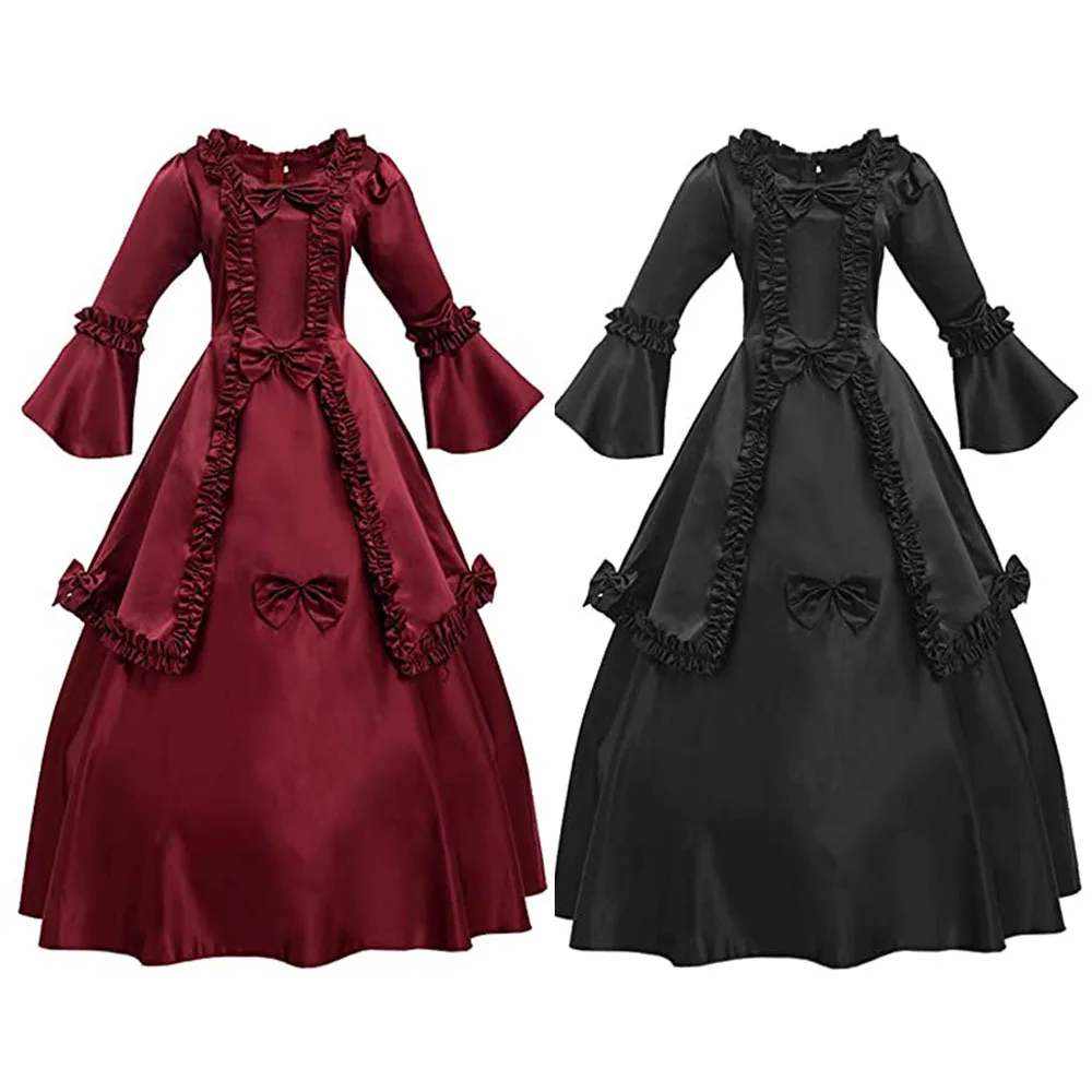 

2022 New Lace Stitching Women Dress Long Large Bell Sleeve Medieval Retro Dress Court Retro Europe Palace Gown Big Swing Dress