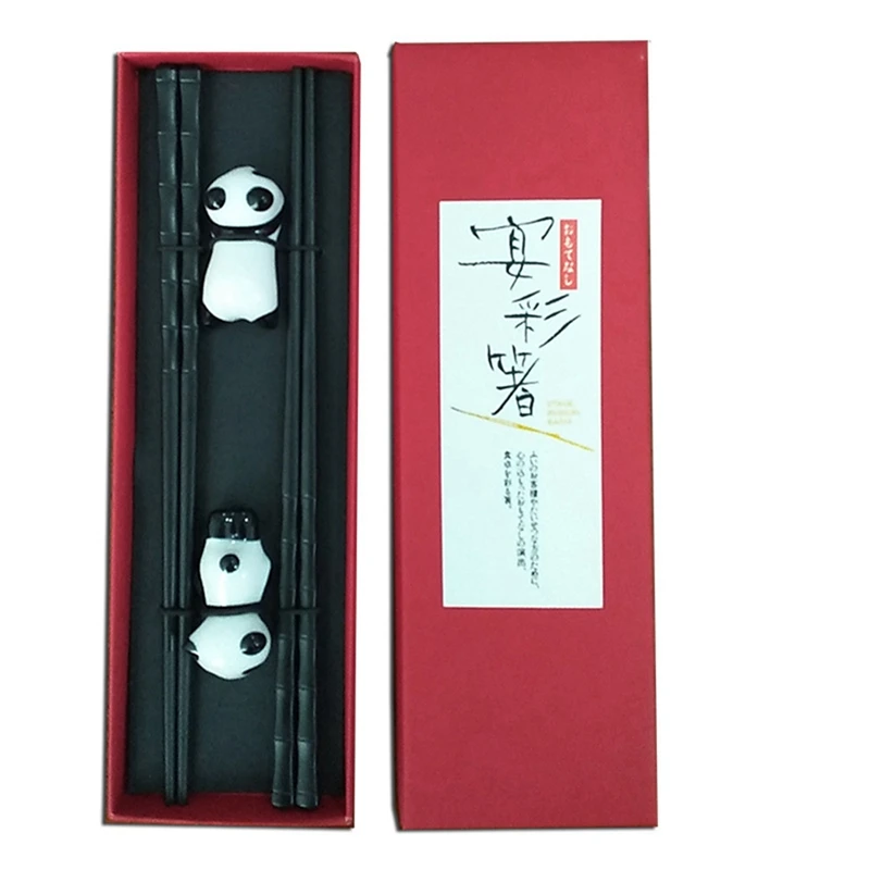 

2 Pairs Chopsticks And Chopstick Rest Gift Set- Dishwasher Safe Reusable Fiber Glass Chopsticks + Panda Chopstick Holder