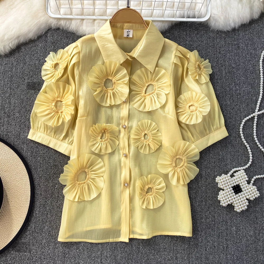 Clothland Women Chic 3D Flower Blouse See Through Candy Color Short Sleeve Shirt Fashion Tops Blusa Mujer DA427
Clothland Women Chic 3D Flower Blouse See Through Candy Color Short Sleeve Shirt Fashion Tops Blusa Mujer DA427
