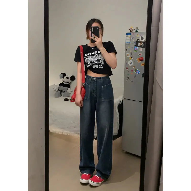 Vintage Blue Women's Jeans Straight Loose High Waist Trousers Y2K Streetwear Harajuku Fashion Cotton Mom Denim Wide Leg Pants
Vintage Blue Women's Jeans Straight Loose High Waist Trousers Y2K Streetwear Harajuku Fashion Cotton Mom Denim Wide Leg Pants