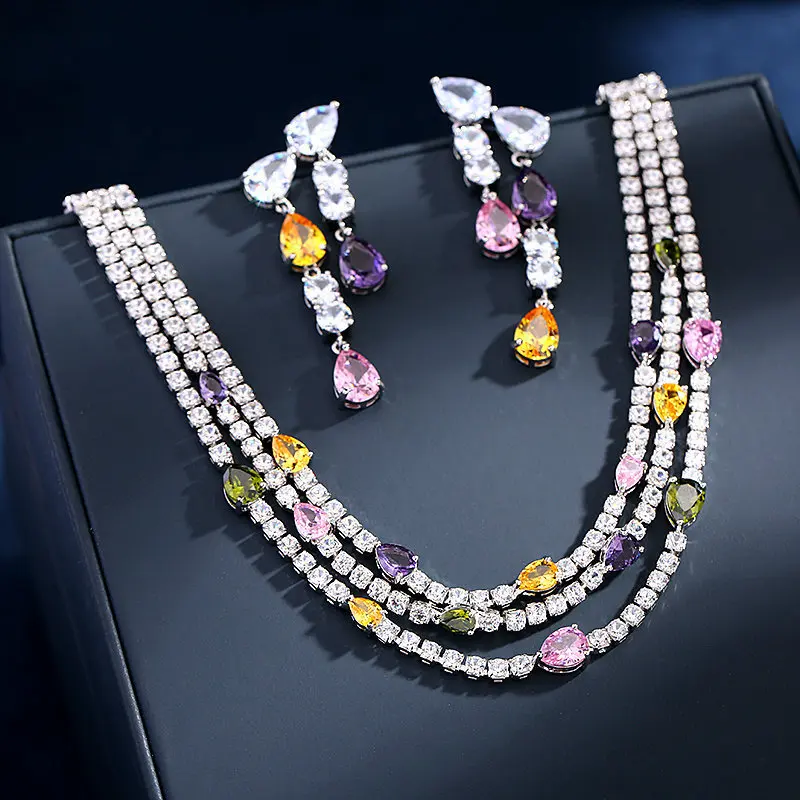Colorful Multi-layer Zirconia Necklace Earrings Set Luxury Women New Year Christmas Wedding Bridal Party Indian Jewelry Sets
Colorful Multi-layer Zirconia Necklace Earrings Set Luxury Women New Year Christmas Wedding Bridal Party Indian Jewelry Sets