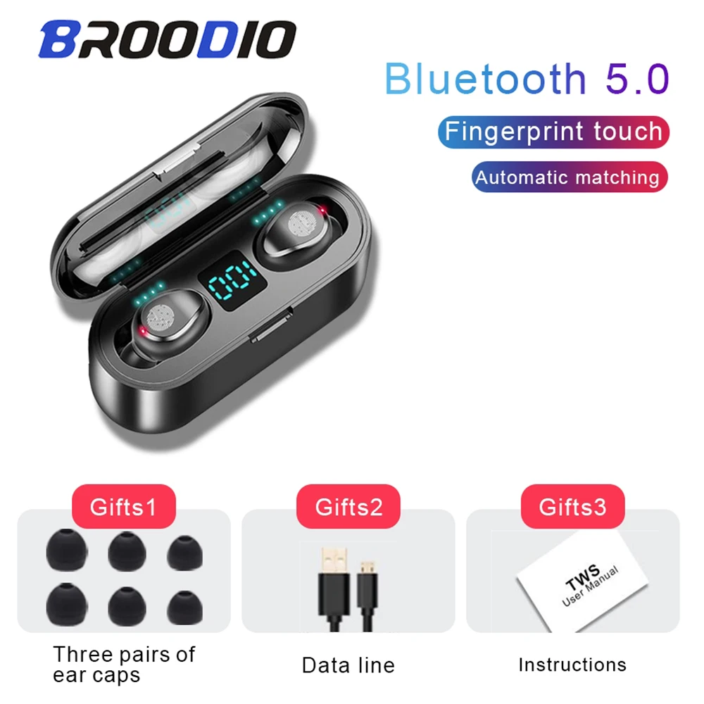 TWS F9 5.0 Wireless Headphones 9D Stereo Sports Waterproof Earbuds Bluetooth Earphones 2000 mAh Power Bank & LED Digital Display
TWS F9 5.0 Wireless Headphones 9D Stereo Sports Waterproof Earbuds Bluetooth Earphones 2000 mAh Power Bank & LED Digital Display