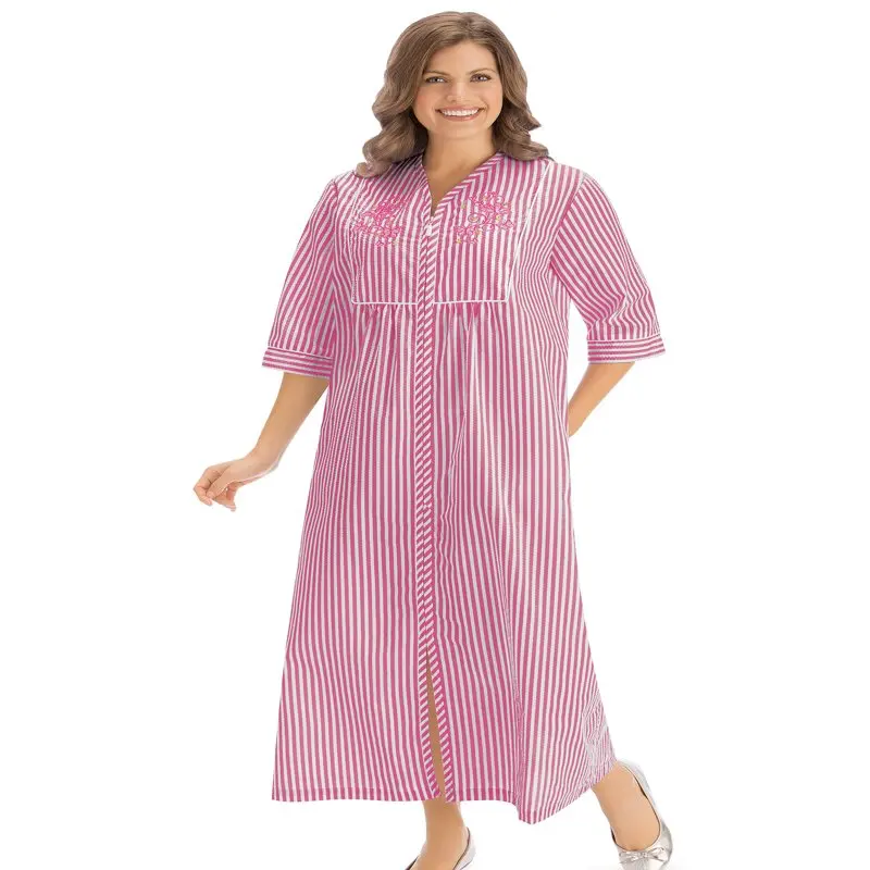 Женский шезлонг Seersucker с цветочной вышивкой, розовый, средний 
Женский шезлонг Seersucker с цветочной вышивкой, розовый, средний