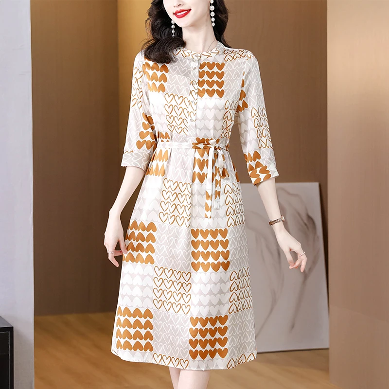 Fashionable Silk Printed Dress Women's Summer Elegant Versatile Retro Silk Wide Elastic Leisure Holiday Dress Vestidos
Fashionable Silk Printed Dress Women's Summer Elegant Versatile Retro Silk Wide Elastic Leisure Holiday Dress Vestidos
