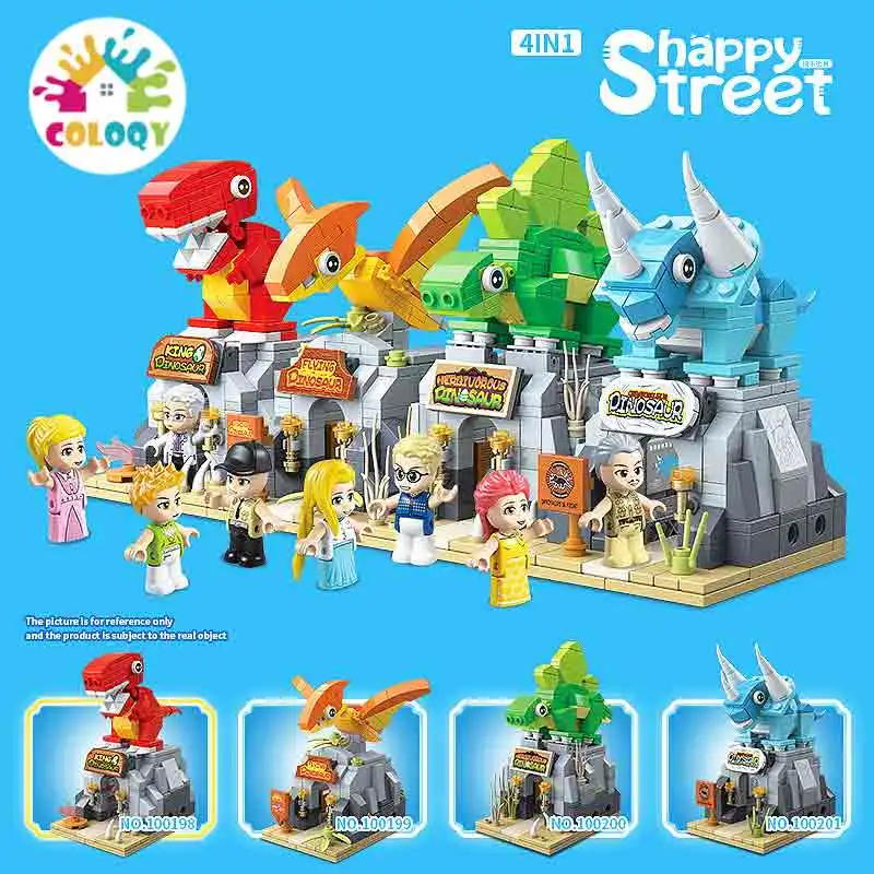 

New children's building block toys 100198 Dinosaur Street View model series 4in1 accessories toy wholesale store