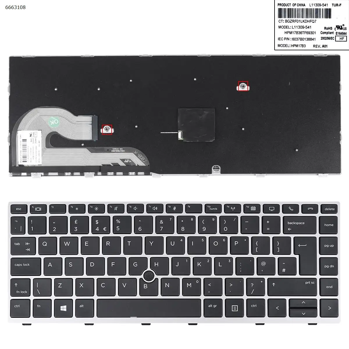 Английская клавиатура для ноутбука HP EliteBook 840 G5 846 G6 черная Серебристая Рамка
