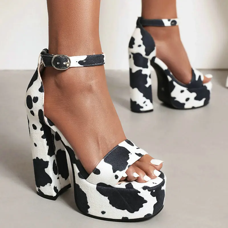 Sexy Party Evening Pumps Animal Cow Skin Print Black White Contrast Color Open Toe Block High Heels Shoes Women Platform Sandals
Sexy Party Evening Pumps Animal Cow Skin Print Black White Contrast Color Open Toe Block High Heels Shoes Women Platform Sandals