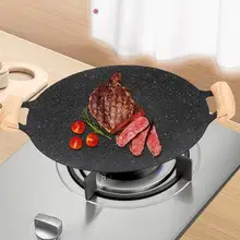 BBQ Grill Pan Non Stick Cast Iron Baking Pan Frying Pan with Wooden Handle Griddle Grill Pan Camping Stove Plate outdoor cooking