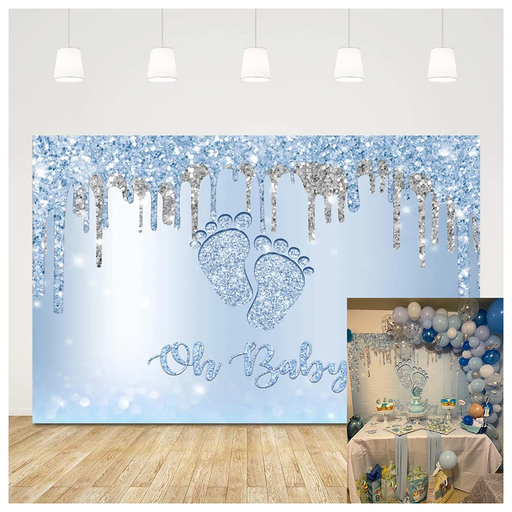Oh Baby Little Feet Blue Backdrops Baby Shower Background for Boys girls Photography Glitter newborn 1st Birthday Party Banners
Oh Baby Little Feet Blue Backdrops Baby Shower Background for Boys girls Photography Glitter newborn 1st Birthday Party Banners