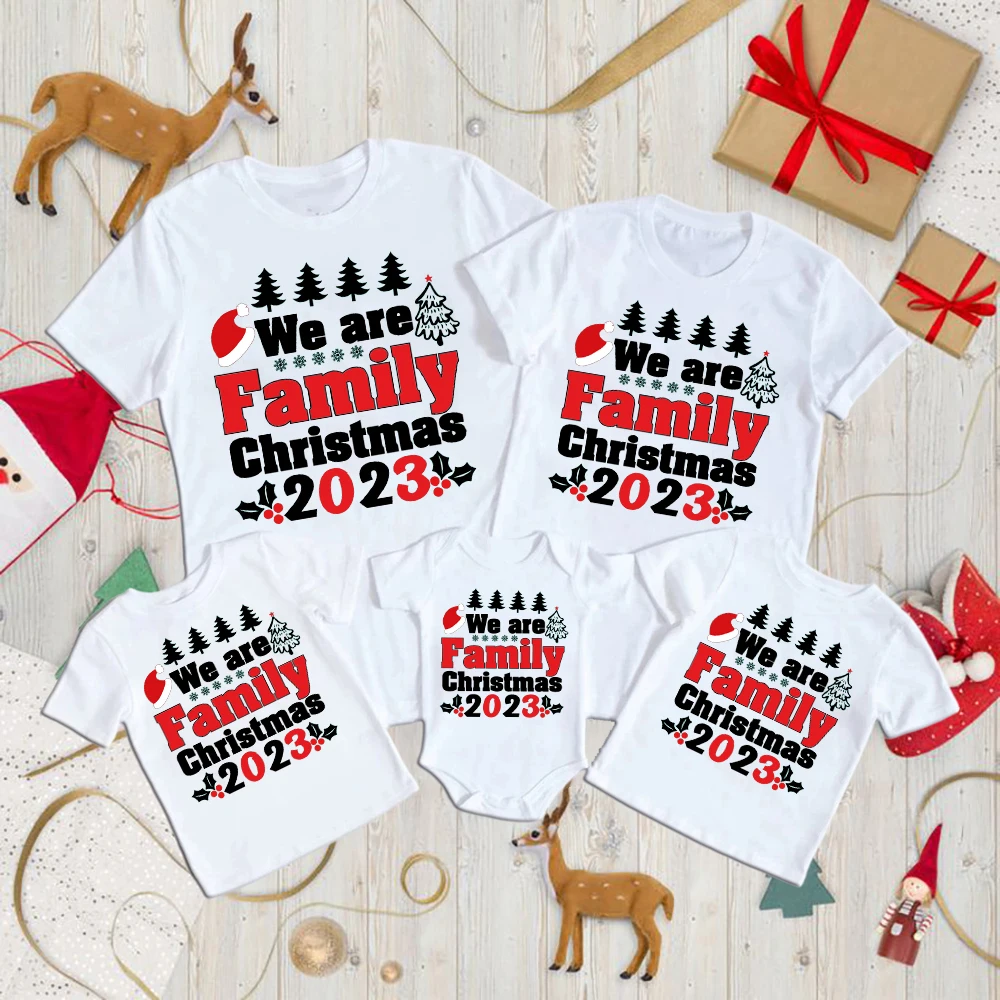 

2023 Семейные одинаковые наряды для семьи, футболка для папы, мамы, сына, дочери, детское боди, семейная одежда, рождественские футболки