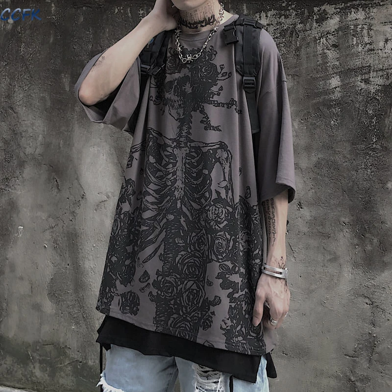 Emo Women T-shirts Alt Gothic Skull Top 2022 Korean Short Sleeve Oversized T Shirt Mall Goth Hip Hop Punk E-girl Grunge Clothes |