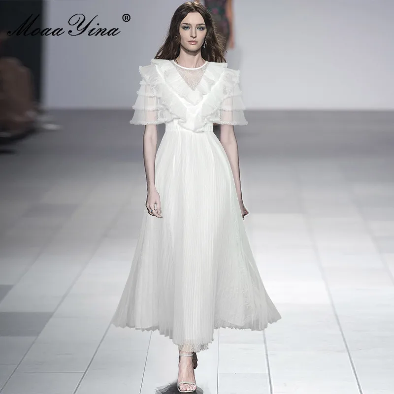 Fashion Designer dress Summer Women Dress Round Neck Ruffle Sleeve Transparent Mesh Elegant White Ankle-Length Dress
Fashion Designer dress Summer Women Dress Round Neck Ruffle Sleeve Transparent Mesh Elegant White Ankle-Length Dress