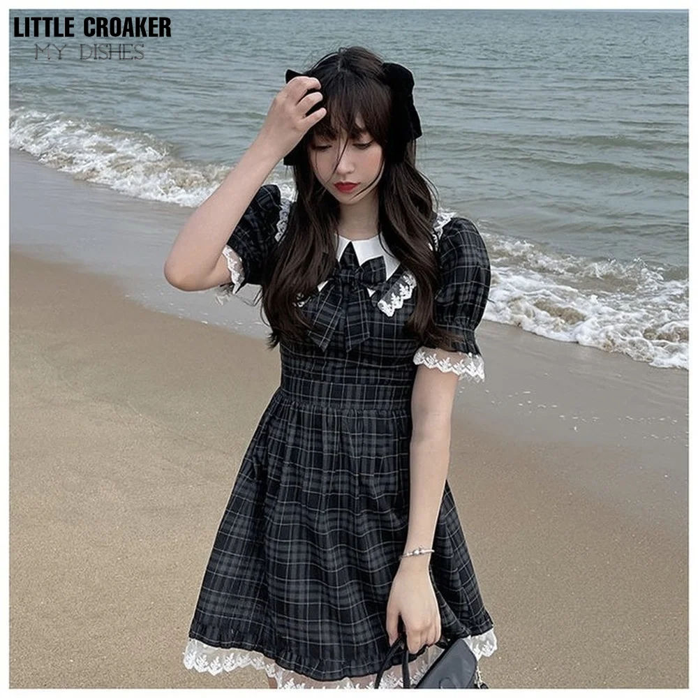 Милое милое клетчатое кружевное платье, женские платья в японском стиле Лолита с круглым вырезом и рукавами-фонариками, праздничные мини-пл... 
Милое милое клетчатое кружевное платье, женские платья в японском стиле Лолита с круглым вырезом и рукавами-фонариками, праздничные мини-пл...