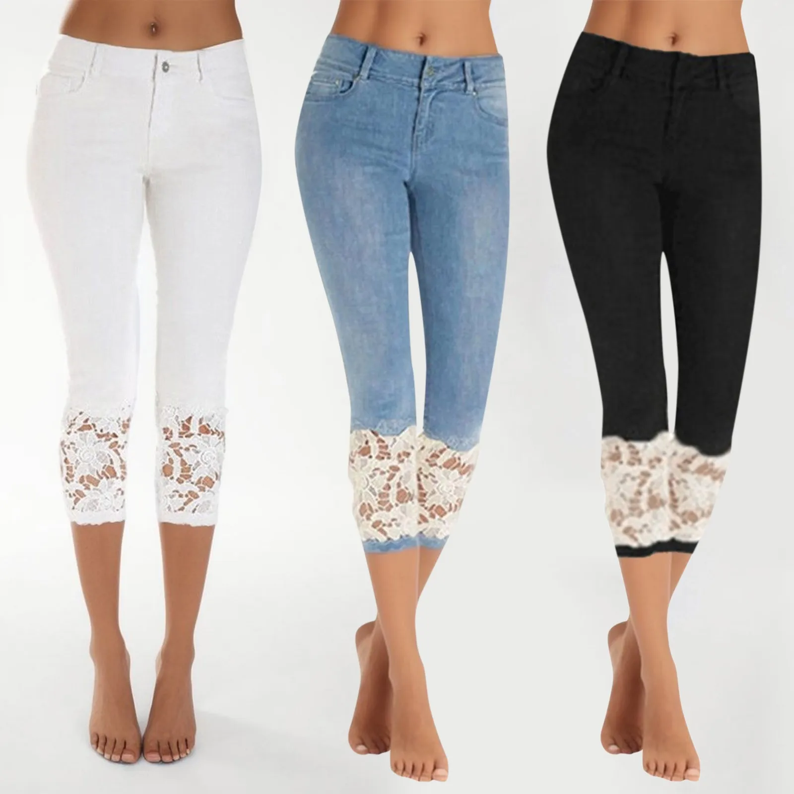 Women Cropped Jeans Pants Blue Denim Lace Trousers Elastic Shapper Hip Lifting Leggings Capris Midi Waist Bottomwear Pantalones
Women Cropped Jeans Pants Blue Denim Lace Trousers Elastic Shapper Hip Lifting Leggings Capris Midi Waist Bottomwear Pantalones