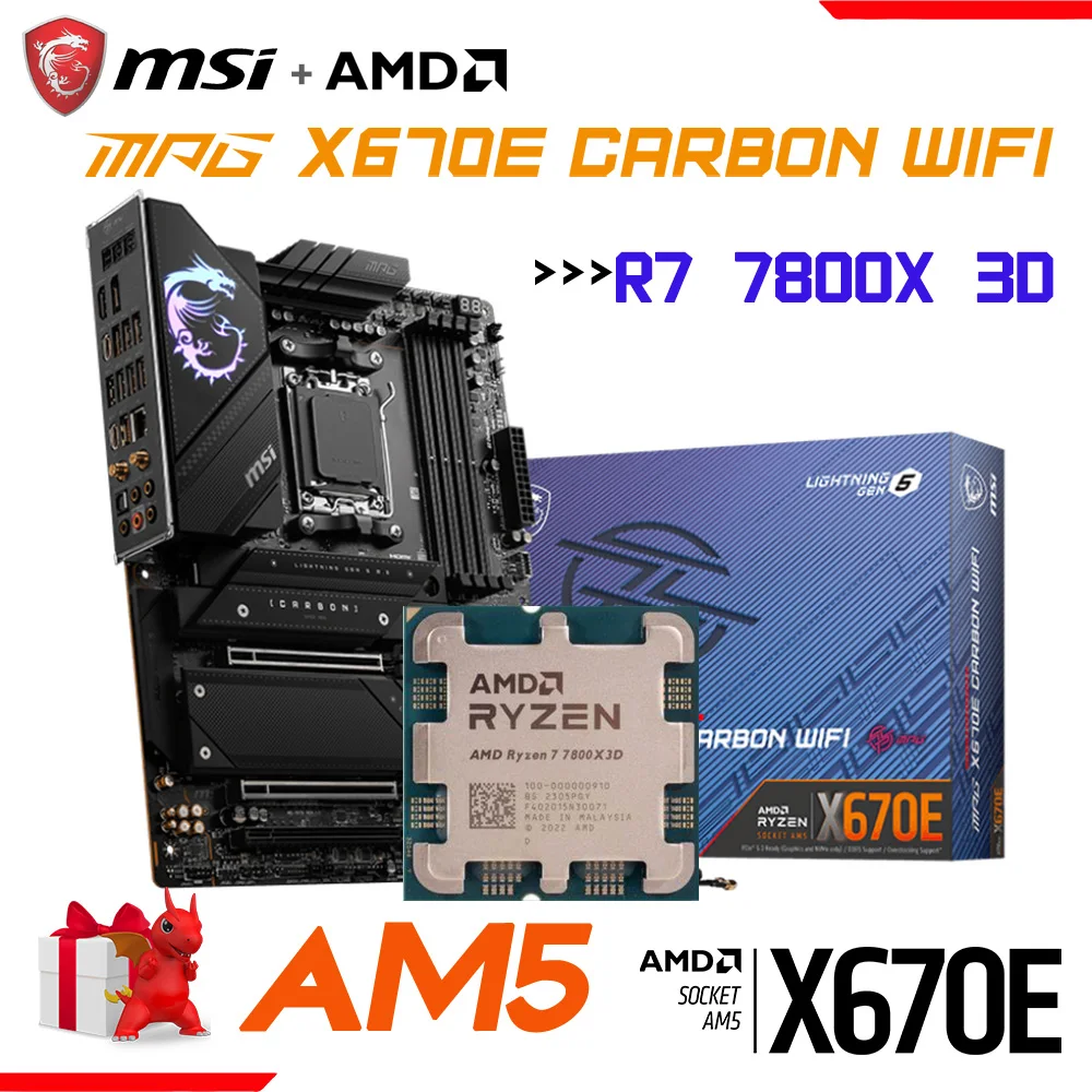3d-процессор AMD Ryzen 7 7800X с AM5 MSI MPG X670E CARBON WIFI DDR5 USB PCI-E 5,0 M.2 разъема AM5 игровая ATX материнская плата Combo 
3d-процессор AMD Ryzen 7 7800X с AM5 MSI MPG X670E CARBON WIFI DDR5 USB PCI-E 5,0 M.2 разъема AM5 игровая ATX материнская плата Combo