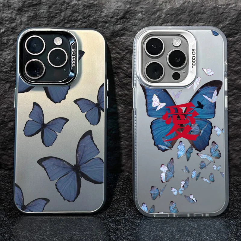 Модный чехол для телефона с синей бабочкой Apple iPhone 15 14 13 12 11 Pro MAX XR цветной