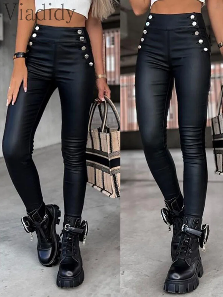 Women Sexy Solid Color High Waist Buttoned Decor Skinny Pencil Pants
Women Sexy Solid Color High Waist Buttoned Decor Skinny Pencil Pants