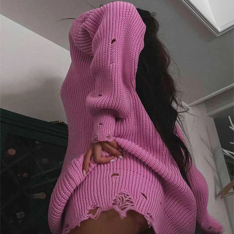 Autumn Winter Streetwear Ripped Hole Women Knitted Sweaters Pullovers Long Sleeve Solid Color Loose Aesthetic Sweater y2k Women
Autumn Winter Streetwear Ripped Hole Women Knitted Sweaters Pullovers Long Sleeve Solid Color Loose Aesthetic Sweater y2k Women