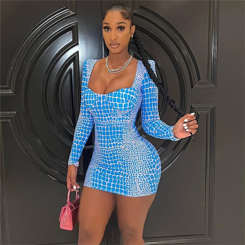 Autumn new street style sexy slim square neck long sleeve snake print high waist pencil skirt club dress women
Autumn new street style sexy slim square neck long sleeve snake print high waist pencil skirt club dress women