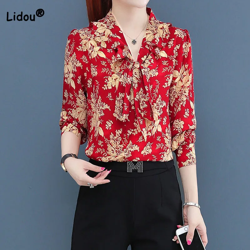 Рубашка женская с длинным рукавом, модная блузка свободного покроя с цветочным принтом, с воротником-шарфом, на пуговицах, в винтажном стиле... 
Рубашка женская с длинным рукавом, модная блузка свободного покроя с цветочным принтом, с воротником-шарфом, на пуговицах, в винтажном стиле...