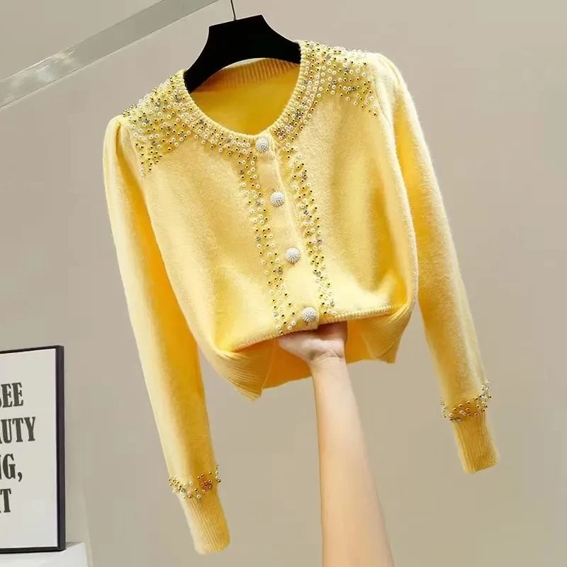 Heavy-Duty Beading With Diamonds Knitwear Fashion Knitted Cardigan Sweater Coat Female Short Women Tops Spring Autumn Jacket
Heavy-Duty Beading With Diamonds Knitwear Fashion Knitted Cardigan Sweater Coat Female Short Women Tops Spring Autumn Jacket