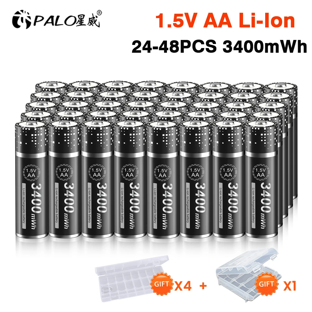 PALO 3400mWh 1.5V AA Rechargeable Li-Ion Battery 1.5V AA Lithium Battery for Doorbell flashlight metal detector shaver razors
PALO 3400mWh 1.5V AA Rechargeable Li-Ion Battery 1.5V AA Lithium Battery for Doorbell flashlight metal detector shaver razors