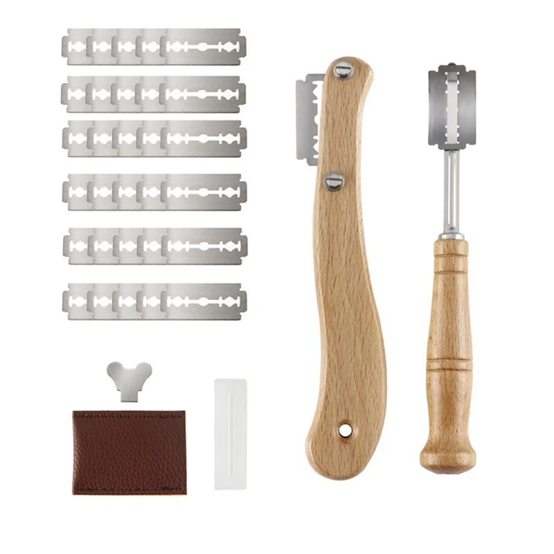 2 Pcs Wooden Handle Bread Lame Bread Slashing Tool Dough Scoring Tools With 30 Pieces Accessories Blades For Baking
2 Pcs Wooden Handle Bread Lame Bread Slashing Tool Dough Scoring Tools With 30 Pieces Accessories Blades For Baking
