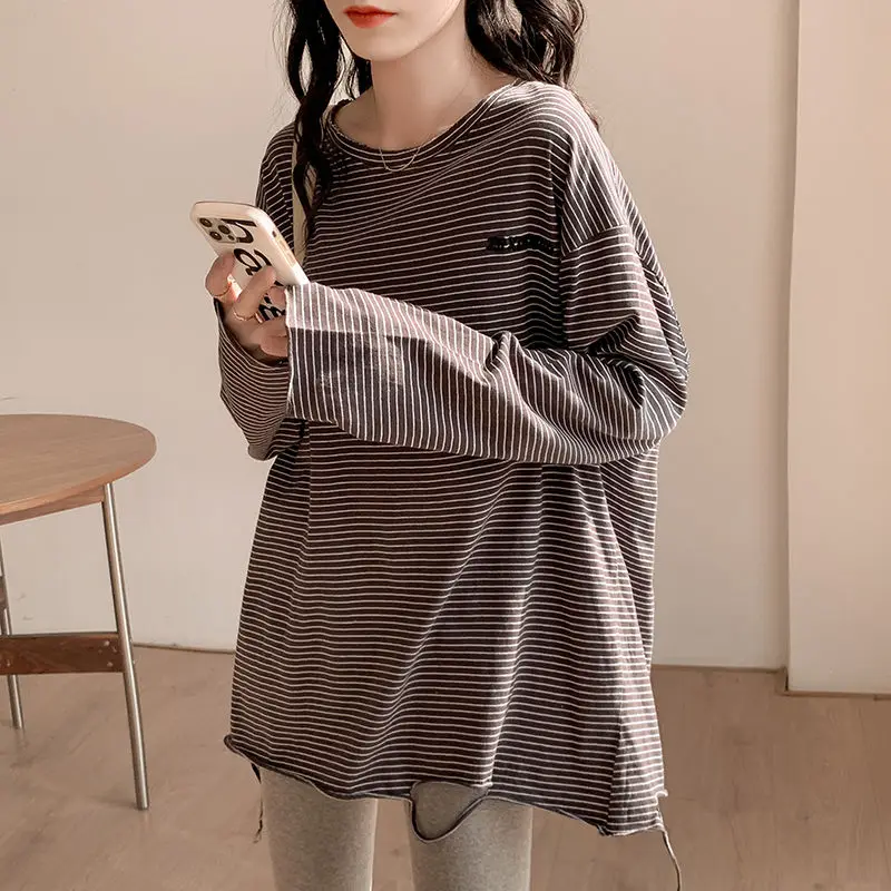 Korean Casual Striped Oversized T-Shirt Women Spring Autumn Soft Cotton Tee Shirt Female Long-sleeved Basic Loose Knitted Tops
Korean Casual Striped Oversized T-Shirt Women Spring Autumn Soft Cotton Tee Shirt Female Long-sleeved Basic Loose Knitted Tops