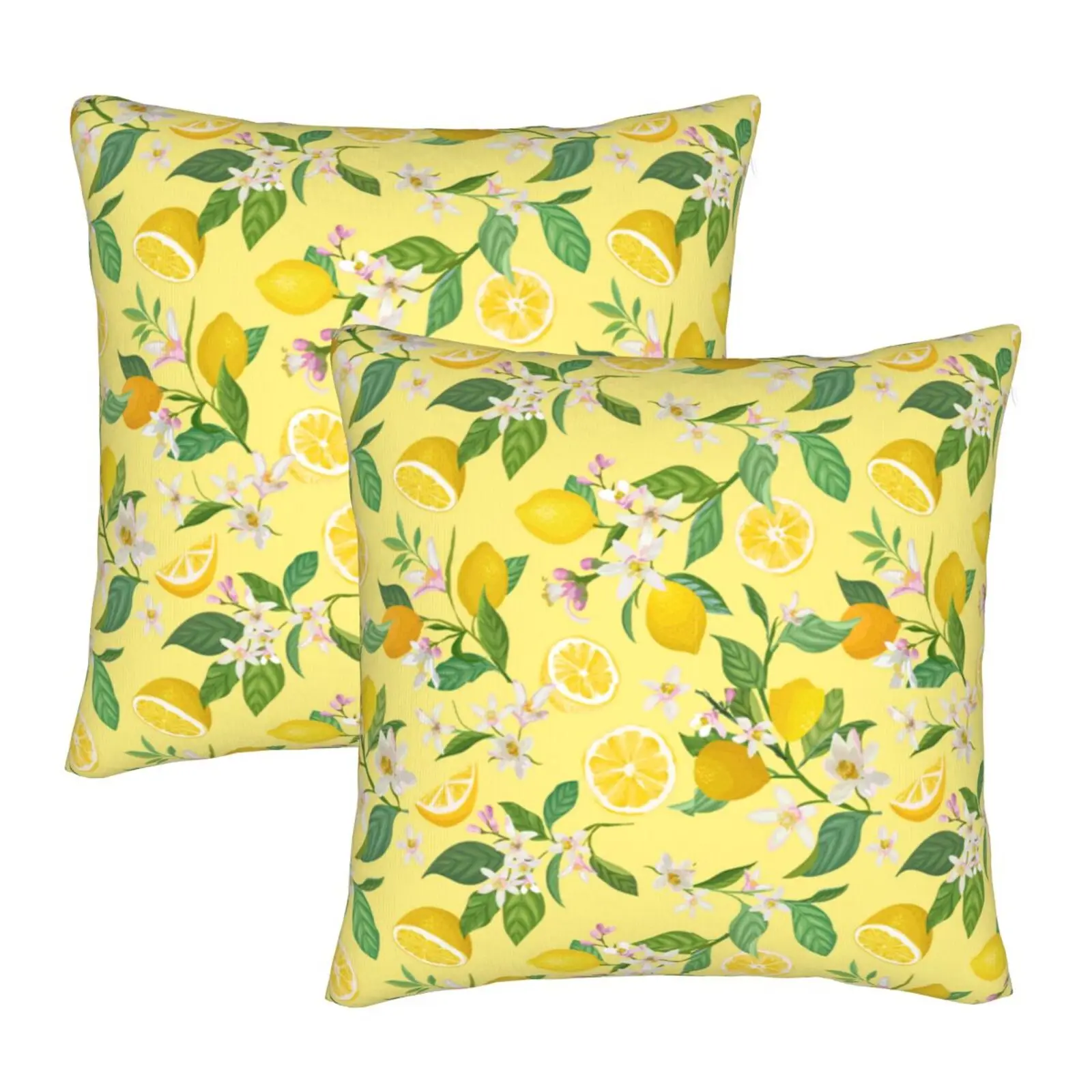 

Yellow Lemon Flower Winter Double Sided Plush Hidden Zipper Square Pillow Bed Sofa Living Room Car Office 18X18 Inch Thickening