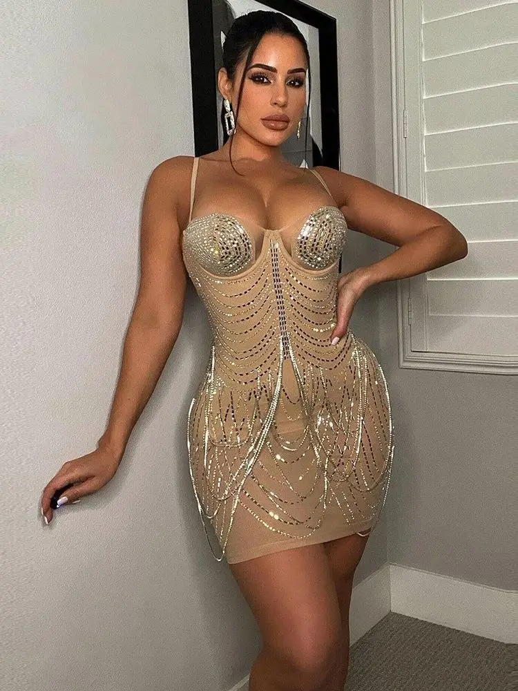 2022 New Autumn Women's Diamond Chain Spaghetti Strap Sexy Skinny Mini Dress Fashion Backless Elegant Celebrity Party Dress
2022 New Autumn Women's Diamond Chain Spaghetti Strap Sexy Skinny Mini Dress Fashion Backless Elegant Celebrity Party Dress