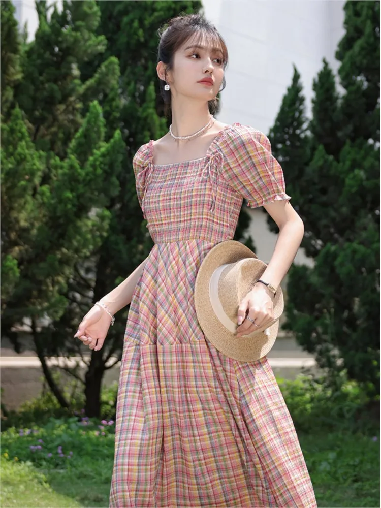 Summer Women's Puff Sleeve Long Dress Fashion Cotton Linen Plaid Print Dress Elegant Sweet Dating Dress Lace Up Evening Dress
Summer Women's Puff Sleeve Long Dress Fashion Cotton Linen Plaid Print Dress Elegant Sweet Dating Dress Lace Up Evening Dress
