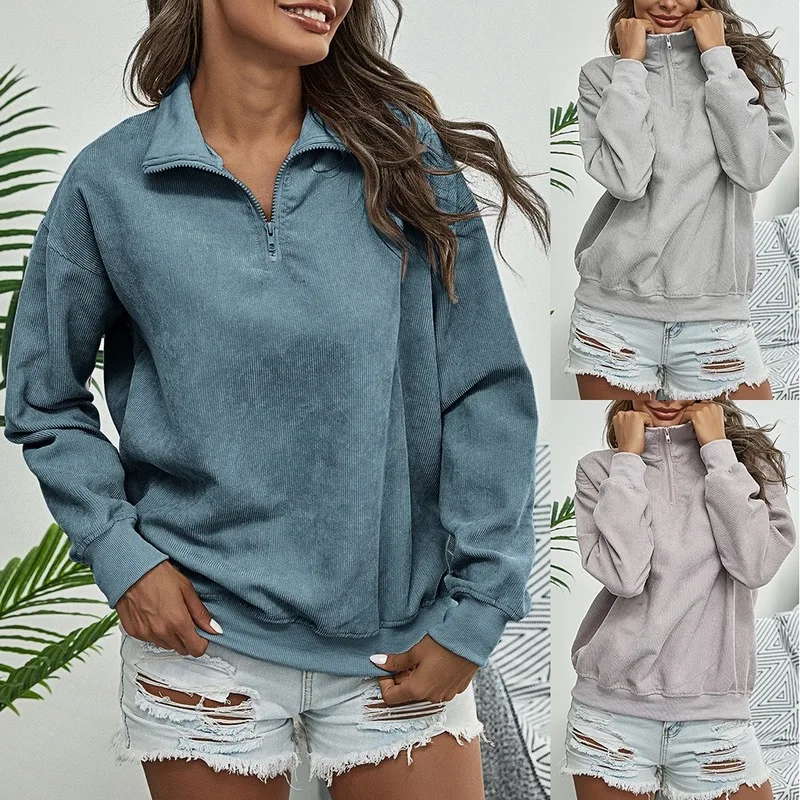 Women Fall Corduroy Zipper Solid Colour Pullover Sweatshirt Vintage Loose Casual Female Fashion Long Sleeve Tops Tide Streetwear
Women Fall Corduroy Zipper Solid Colour Pullover Sweatshirt Vintage Loose Casual Female Fashion Long Sleeve Tops Tide Streetwear