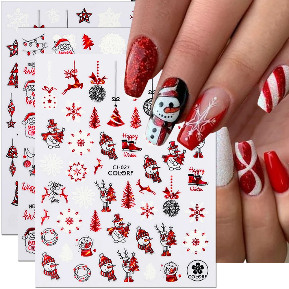 

3D Christmas Nail Stickers Laser Gold Bronzing Snowflake Elk Xmas Tree Nail Decals Winter Nail Art Stickers New Year Nail Design