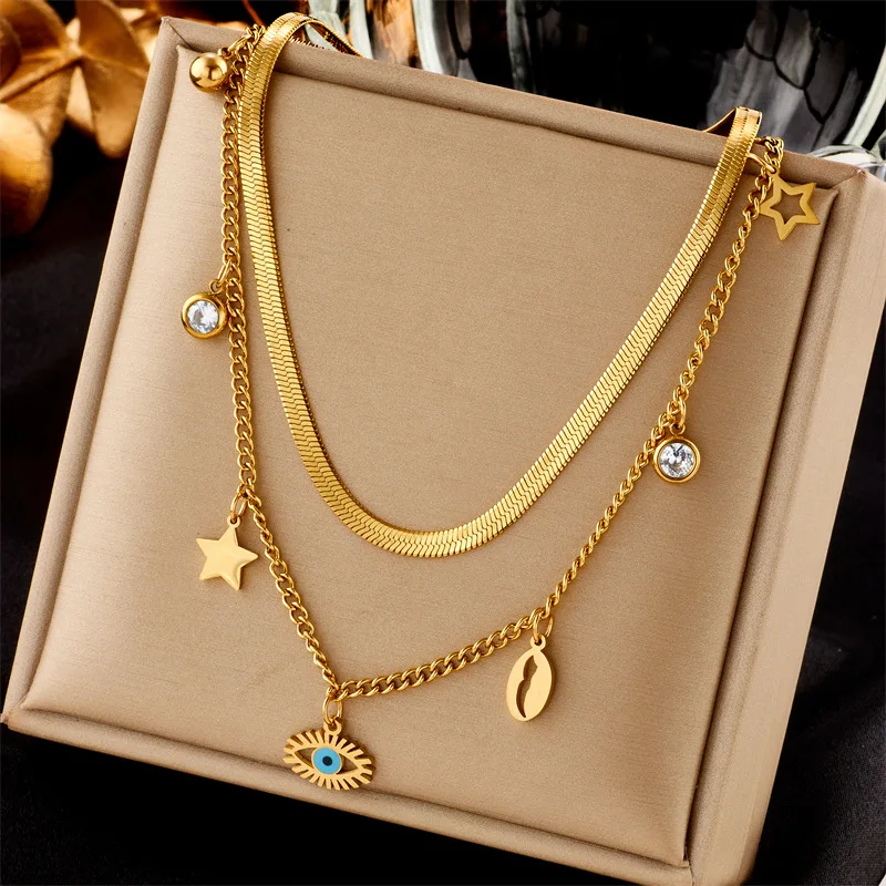 316L Stainless Steel New Blue Eyes Star Pendant Multi-layer Collar Necklace For Women Party Gift Bijoux Charm Jewelry Wholesale
316L Stainless Steel New Blue Eyes Star Pendant Multi-layer Collar Necklace For Women Party Gift Bijoux Charm Jewelry Wholesale