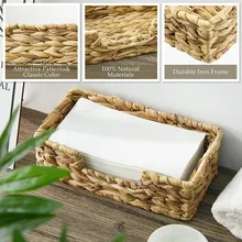 Straw Tissue Box Water Hyacinth Woven Storage Basket Wicker Paper Hand Towels Storage Tray Woven Napkin Holder Tray for Kitchen