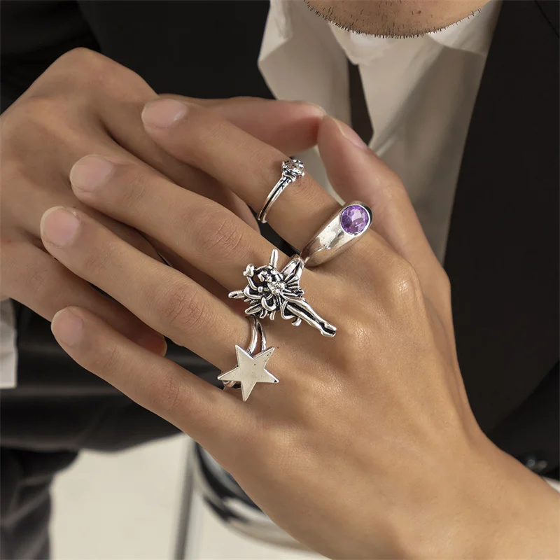 Vintage Style Angel Ring Set Creative Five-Pointed Star With Crystal Geometric Ring Hip-Hop Men Party Trend Jewelry
Vintage Style Angel Ring Set Creative Five-Pointed Star With Crystal Geometric Ring Hip-Hop Men Party Trend Jewelry