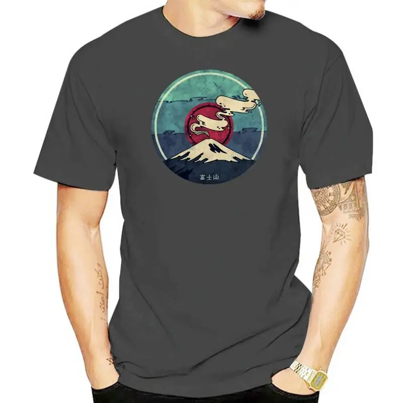 

Мужские футболки 2018, повседневная приталенная модная футболка с принтом японская Гора Фудзи, с коротким рукавом и облегающая парная футболка ampWhite