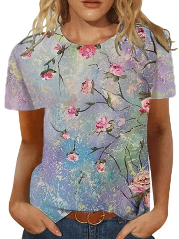 Women's Fashion Floral 3D Print T-Shirts Summer Short Sleeve Tees Kawaii Flower Graphic T Shirts Loose Oversized Clothing
Women's Fashion Floral 3D Print T-Shirts Summer Short Sleeve Tees Kawaii Flower Graphic T Shirts Loose Oversized Clothing