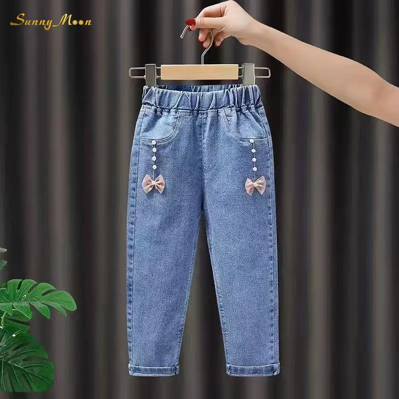 Fashion Baby Girl Spring Autumn High Elastic Waist Casual Bow Pearl Jeans Infant Toddler Child Clothing Girl For Trousers 2-10Y
Fashion Baby Girl Spring Autumn High Elastic Waist Casual Bow Pearl Jeans Infant Toddler Child Clothing Girl For Trousers 2-10Y