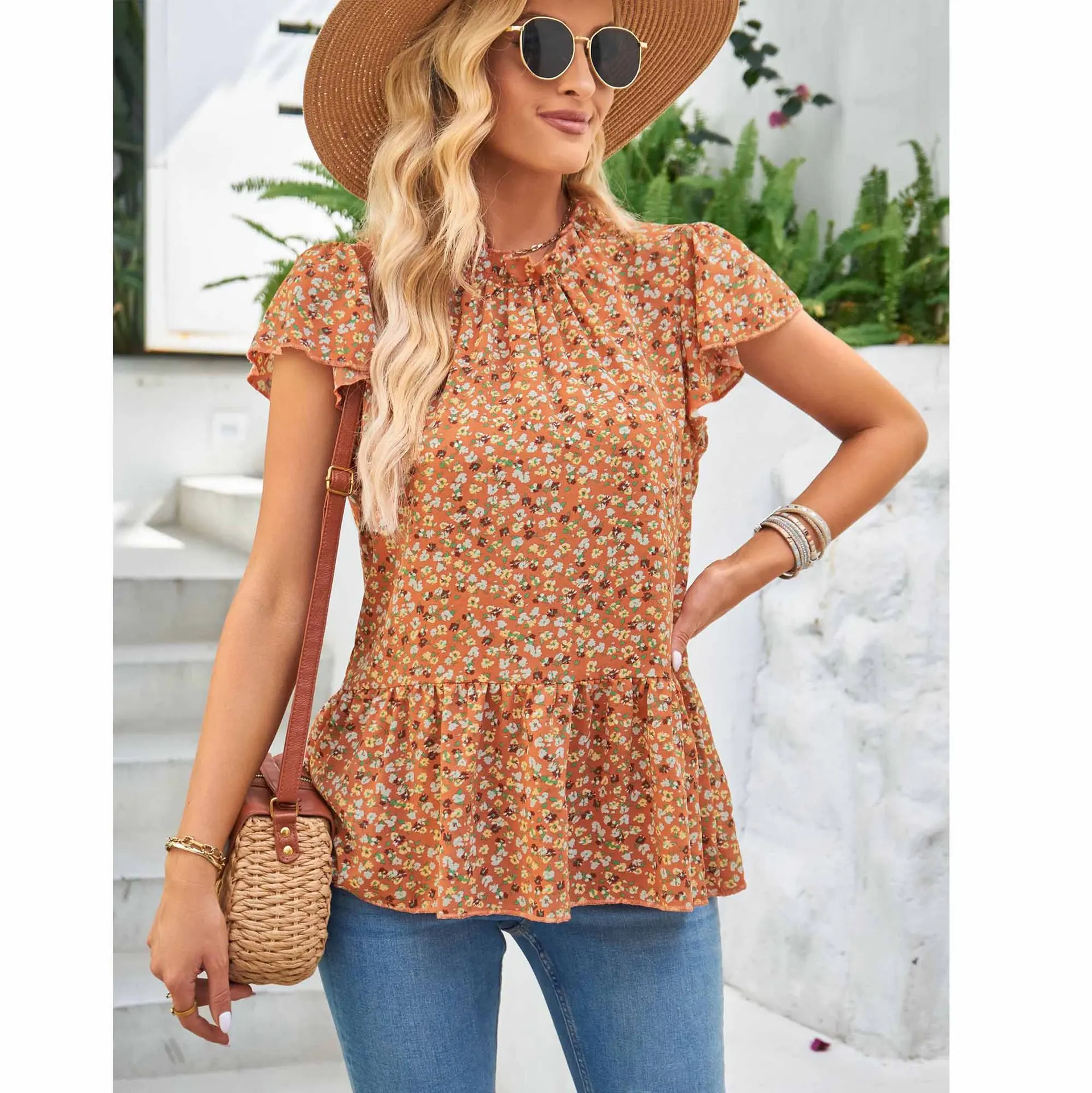 Women Floral Print Blouse Casual Stand Collar Chiffon Blouses Elegant Ruffles Short Sleeve Shirts Fashion Holiday Tops Blusas
Women Floral Print Blouse Casual Stand Collar Chiffon Blouses Elegant Ruffles Short Sleeve Shirts Fashion Holiday Tops Blusas