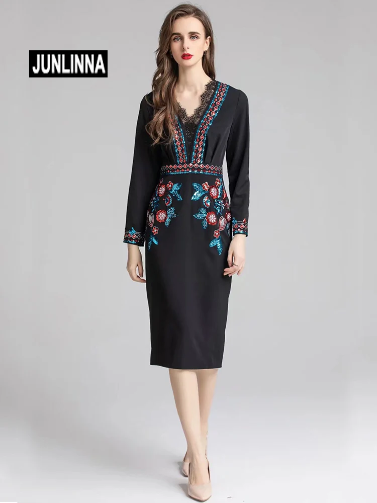 JUNLINNA 2022 Autumn New Pincess Dress High Street and Party Sequins Embroidery Vestidos V Neck Patchwork Sliming
JUNLINNA 2022 Autumn New Pincess Dress High Street and Party Sequins Embroidery Vestidos V Neck Patchwork Sliming