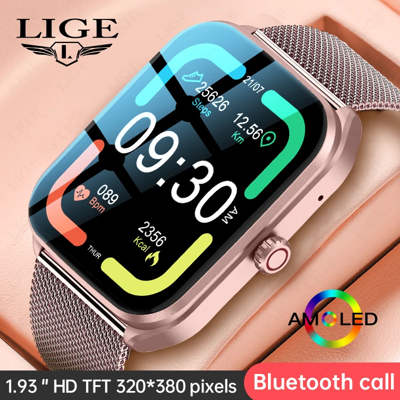 

LIGE Smart Watch AMOLED Ladies Sport Fitness BLE 5.2 Bluetooth Call Heart Rate Tracker Bracelet For 2023 xiaomi Smartwatch Women